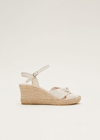 Phase Eight Leather Knot Front Espadrilles Heels White USA | 9238604-CH